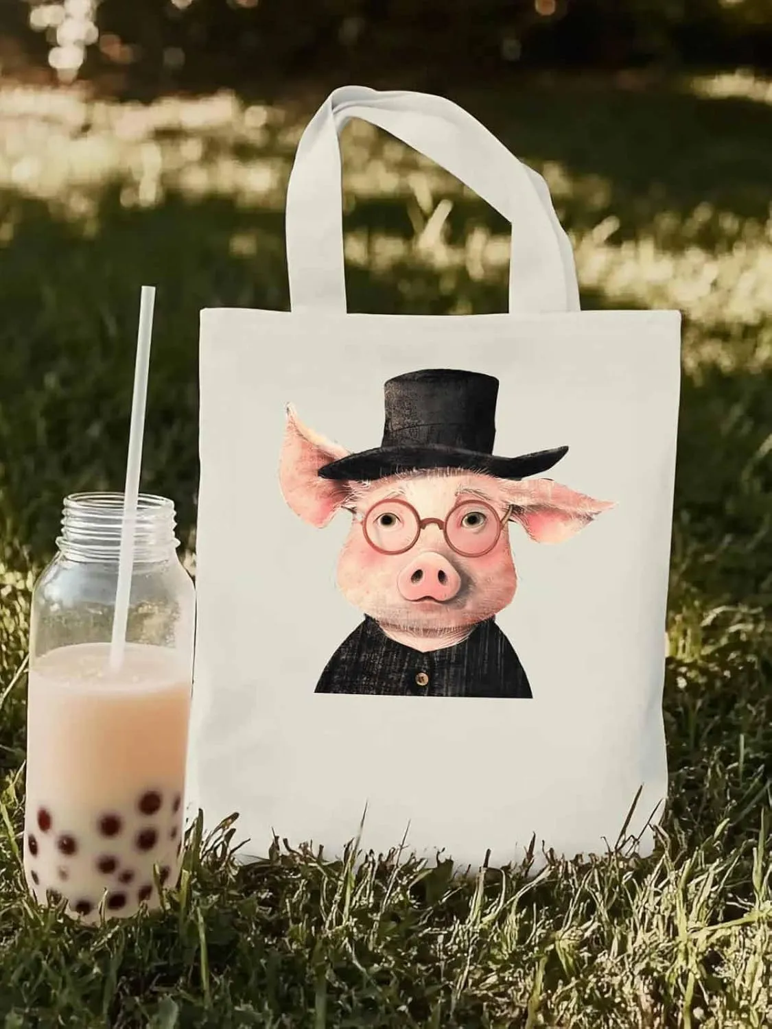 Canvas Tote Bag, Pig Aesthetic Canvas Tote Handbags for Women Shoulder Bag Animals Print