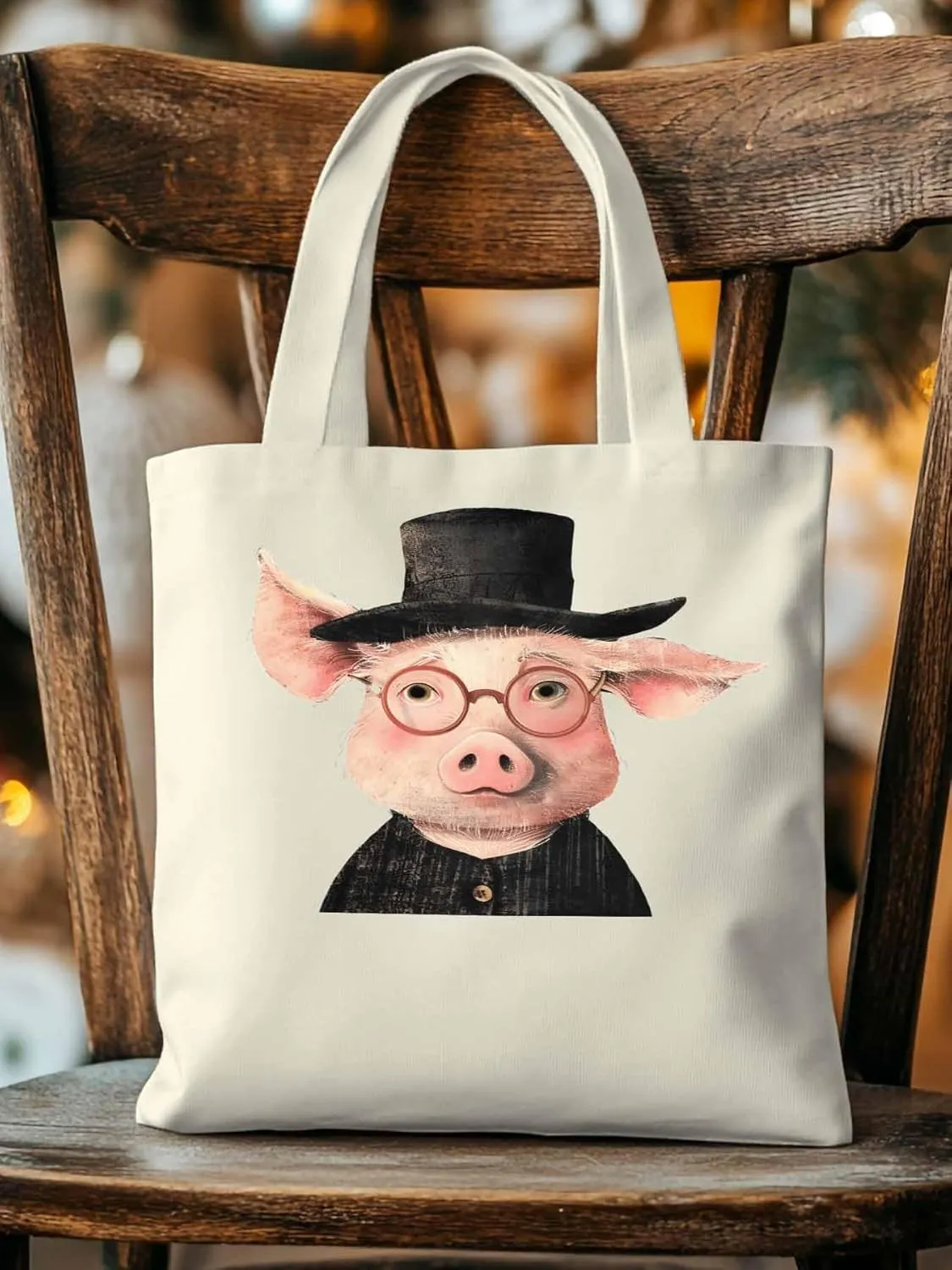 Canvas Tote Bag, Pig Aesthetic Canvas Tote Handbags for Women Shoulder Bag Animals Print