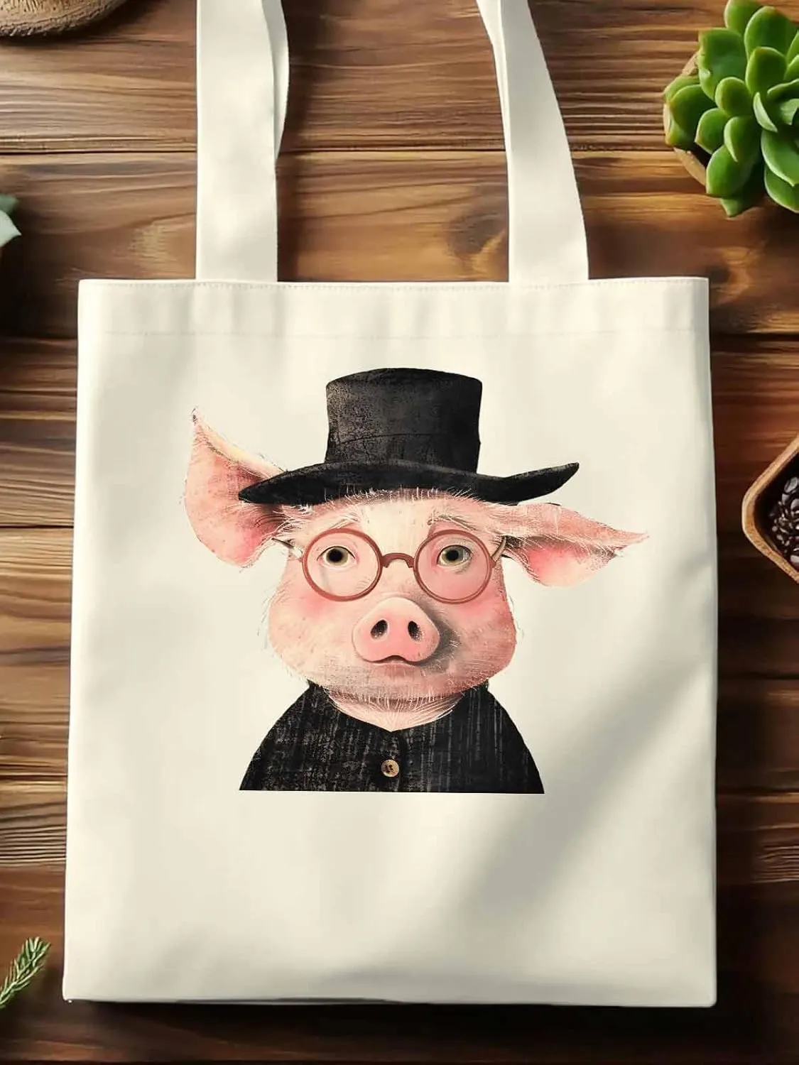 Canvas Tote Bag, Pig Aesthetic Canvas Tote Handbags for Women Shoulder Bag Animals Print