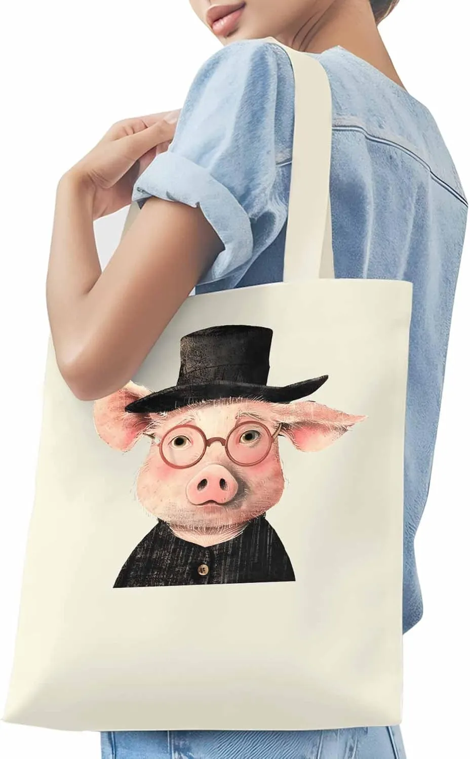 Canvas Tote Bag, Pig Aesthetic Canvas Tote Handbags for Women Shoulder Bag Animals Print