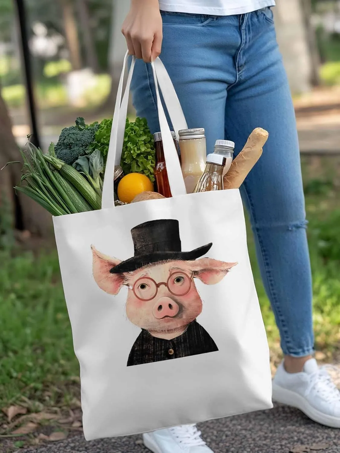 Canvas Tote Bag, Pig Aesthetic Canvas Tote Handbags for Women Shoulder Bag Animals Print