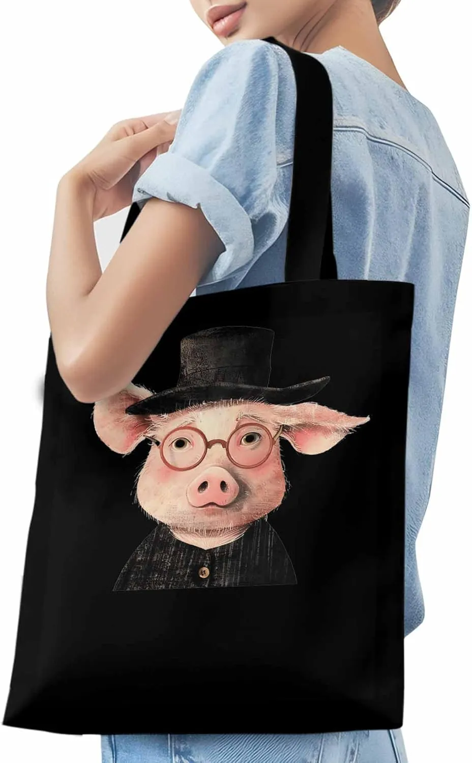 Canvas Tote Bag, Pig Aesthetic Canvas Tote Handbags for Women Shoulder Bag Animals Print