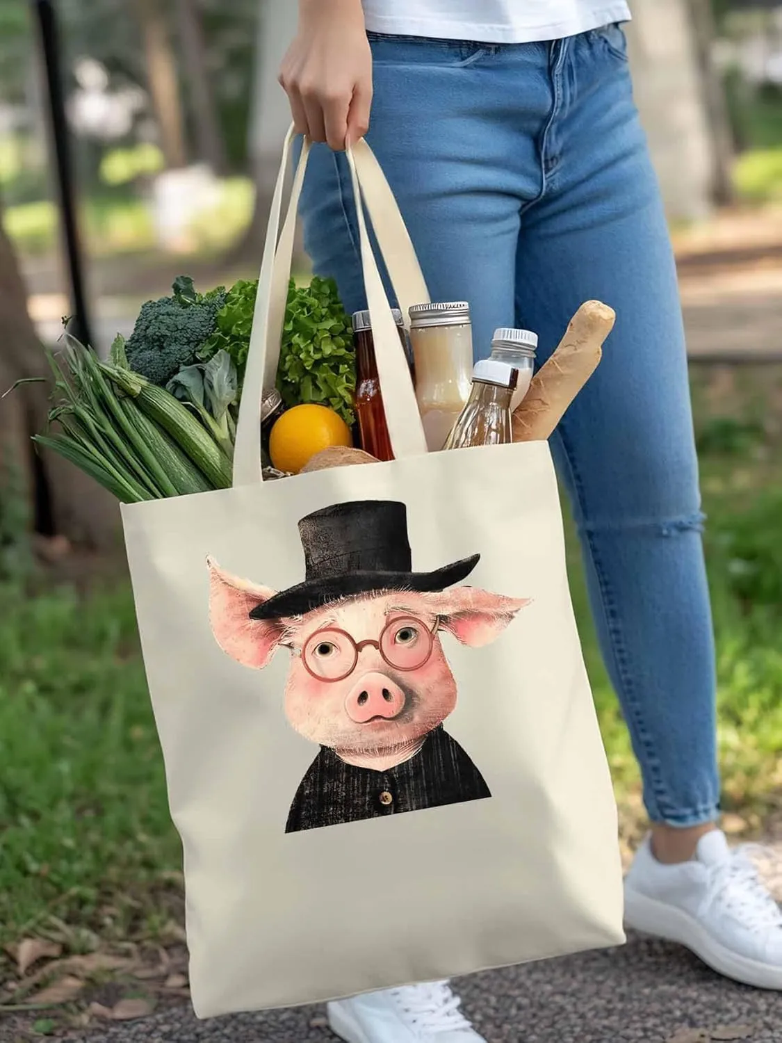 Canvas Tote Bag, Pig Aesthetic Canvas Tote Handbags for Women Shoulder Bag Animals Print