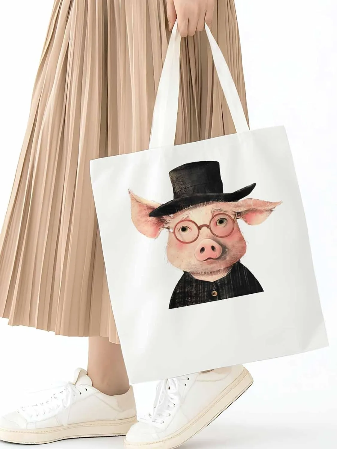 Canvas Tote Bag, Pig Aesthetic Canvas Tote Handbags for Women Shoulder Bag Animals Print