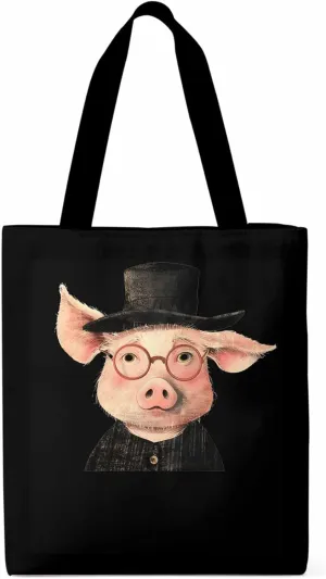 Canvas Tote Bag, Pig Aesthetic Canvas Tote Handbags for Women Shoulder Bag Animals Print