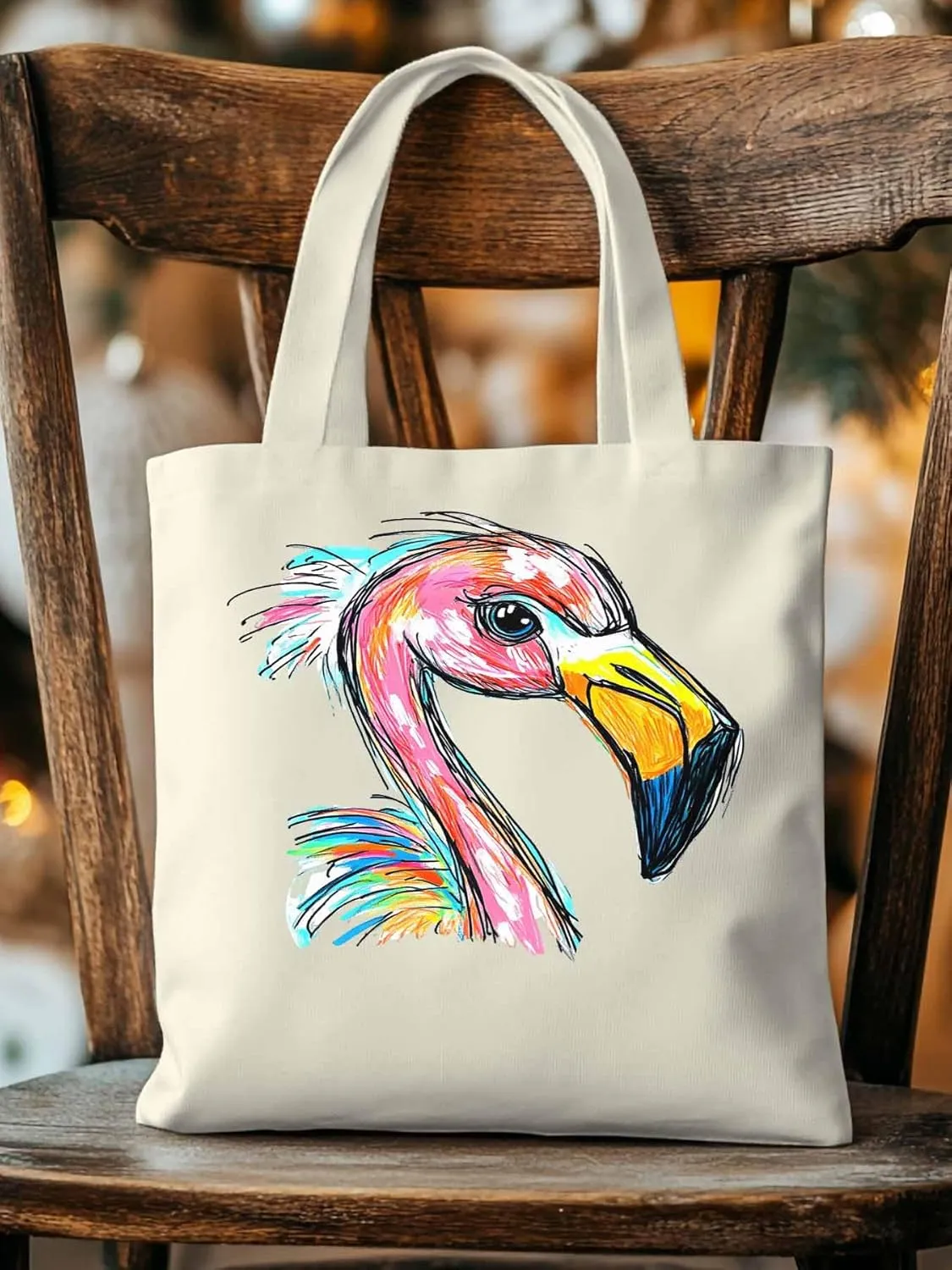 Canvas Tote Bag, Pink Painting Flamingo Aesthetic Canvas Tote Handbags for Women Shoulder Bag