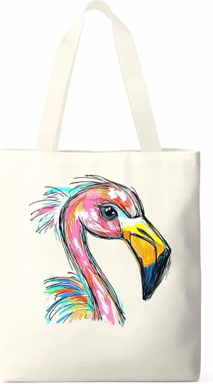 Canvas Tote Bag, Pink Painting Flamingo Aesthetic Canvas Tote Handbags for Women Shoulder Bag