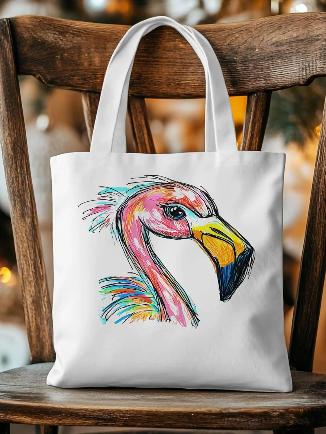 Canvas Tote Bag, Pink Painting Flamingo Aesthetic Canvas Tote Handbags for Women Shoulder Bag
