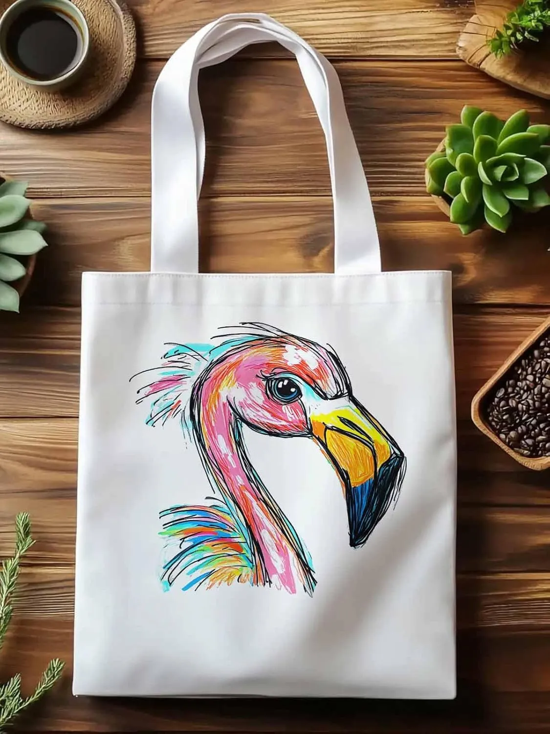 Canvas Tote Bag, Pink Painting Flamingo Aesthetic Canvas Tote Handbags for Women Shoulder Bag
