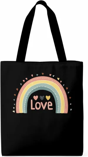 Canvas Tote Bag, Pretty Rainbow Colorful Valentines Love Aesthetic Canvas Tote Handbags for Women Shoulder Bag,