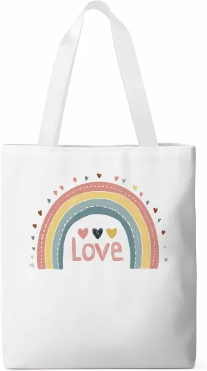 Canvas Tote Bag, Pretty Rainbow Colorful Valentines Love Aesthetic Canvas Tote Handbags for Women Shoulder Bag,