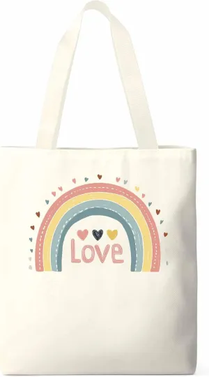 Canvas Tote Bag, Pretty Rainbow Colorful Valentines Love Aesthetic Canvas Tote Handbags for Women Shoulder Bag,