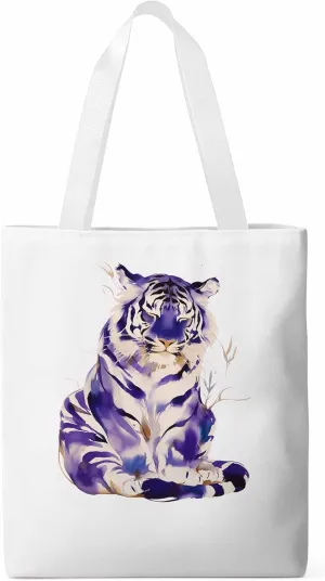 Canvas Tote Bag, Purple Tiger White Watercolor Aesthetic Canvas Tote Handbags for Women Shoulder Bag