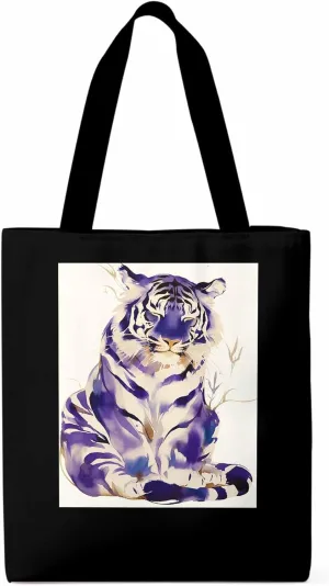 Canvas Tote Bag, Purple Tiger White Watercolor Aesthetic Canvas Tote Handbags for Women Shoulder Bag