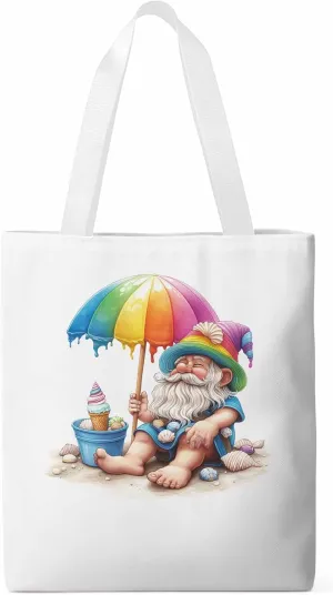 Canvas Tote Bag, Rainbow Gnomes Beach Vacation Aesthetic Canvas Tote Handbags for Women Shoulder Bag,