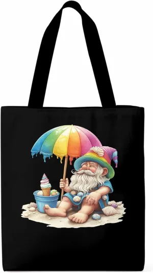 Canvas Tote Bag, Rainbow Gnomes Beach Vacation Aesthetic Canvas Tote Handbags for Women Shoulder Bag,