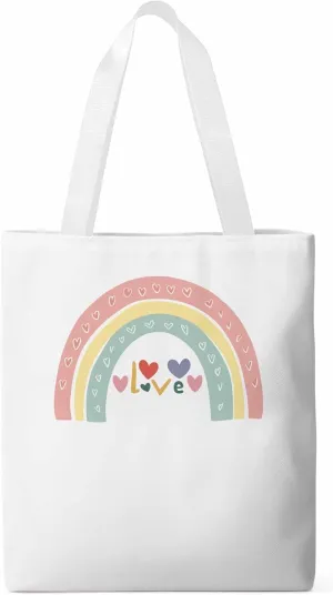 Canvas Tote Bag, Rainbow Love Heart Valentine's Day Aesthetic Canvas Tote Handbags for Women Shoulder Bag,