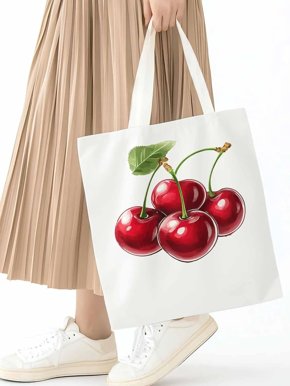 Canvas Tote Bag, Red Cherry Aesthetic Canvas Tote Handbags for Women Shoulder Bag,