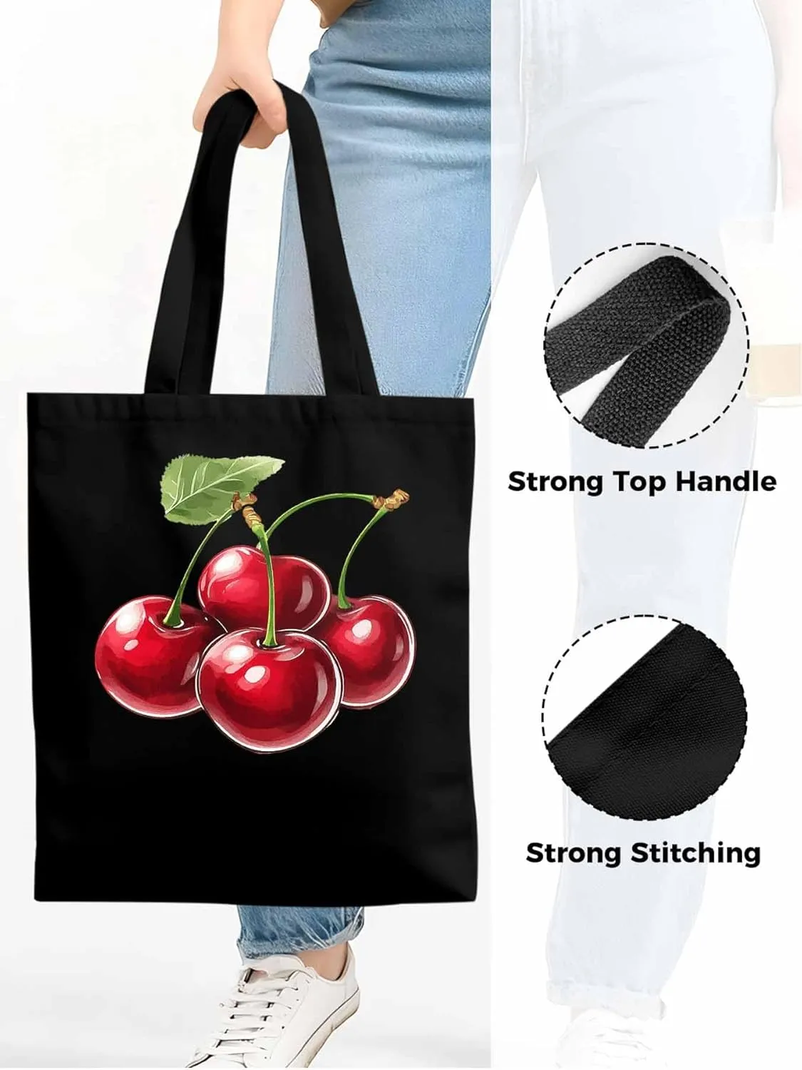 Canvas Tote Bag, Red Cherry Aesthetic Canvas Tote Handbags for Women Shoulder Bag,