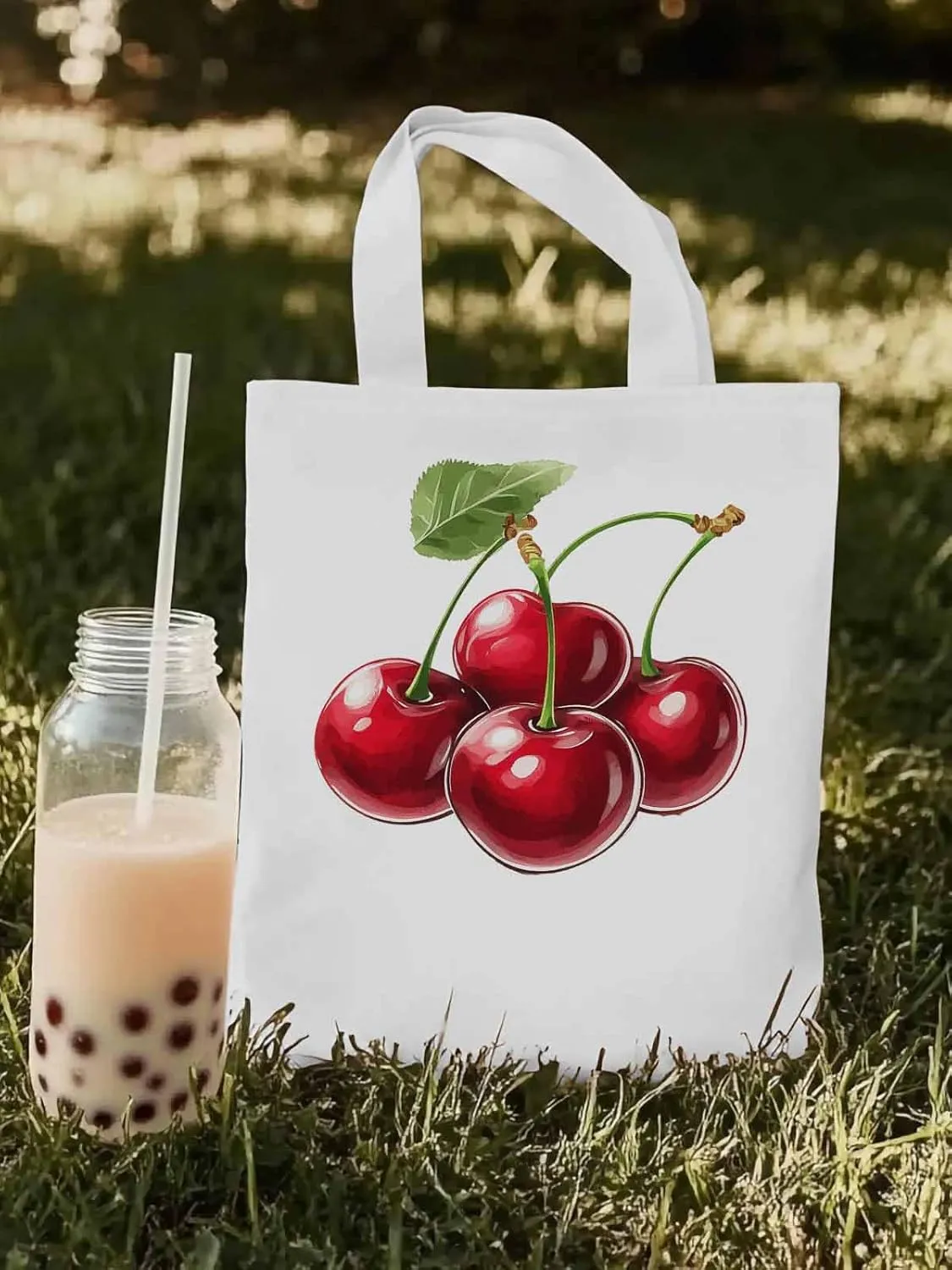 Canvas Tote Bag, Red Cherry Aesthetic Canvas Tote Handbags for Women Shoulder Bag,