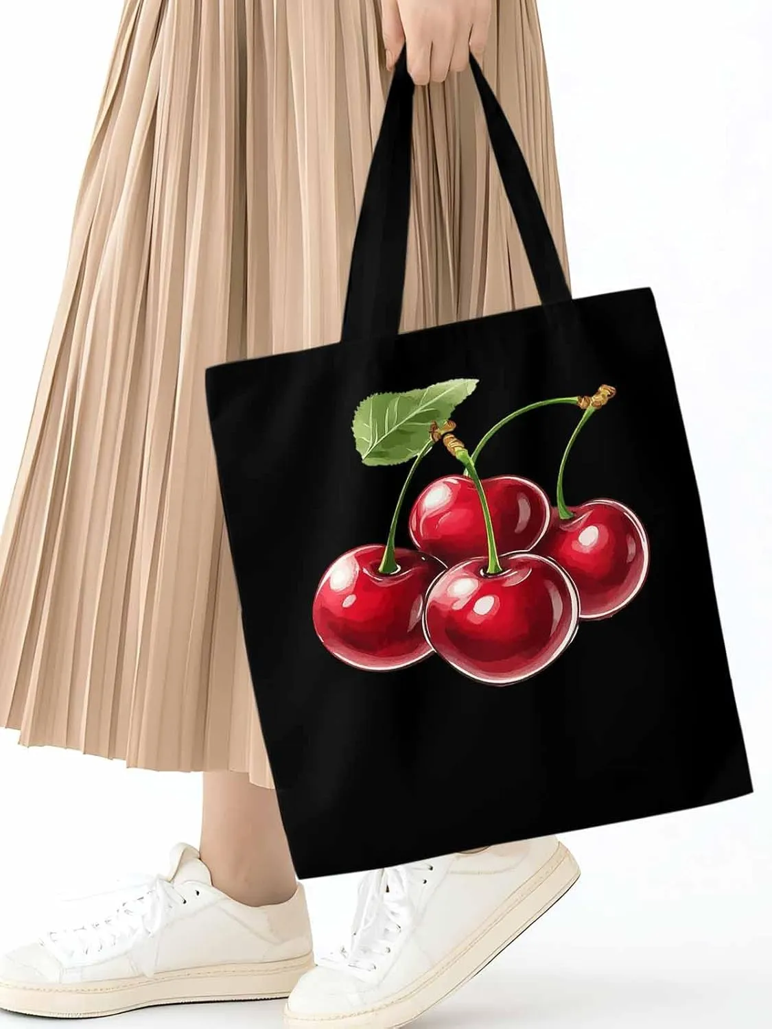 Canvas Tote Bag, Red Cherry Aesthetic Canvas Tote Handbags for Women Shoulder Bag,