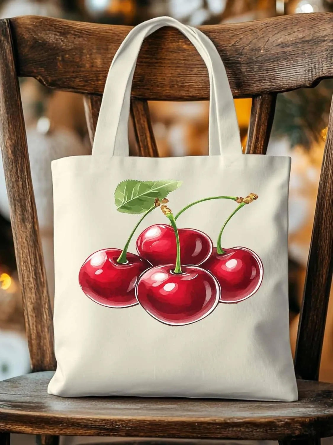 Canvas Tote Bag, Red Cherry Aesthetic Canvas Tote Handbags for Women Shoulder Bag,