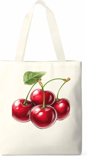Canvas Tote Bag, Red Cherry Aesthetic Canvas Tote Handbags for Women Shoulder Bag,