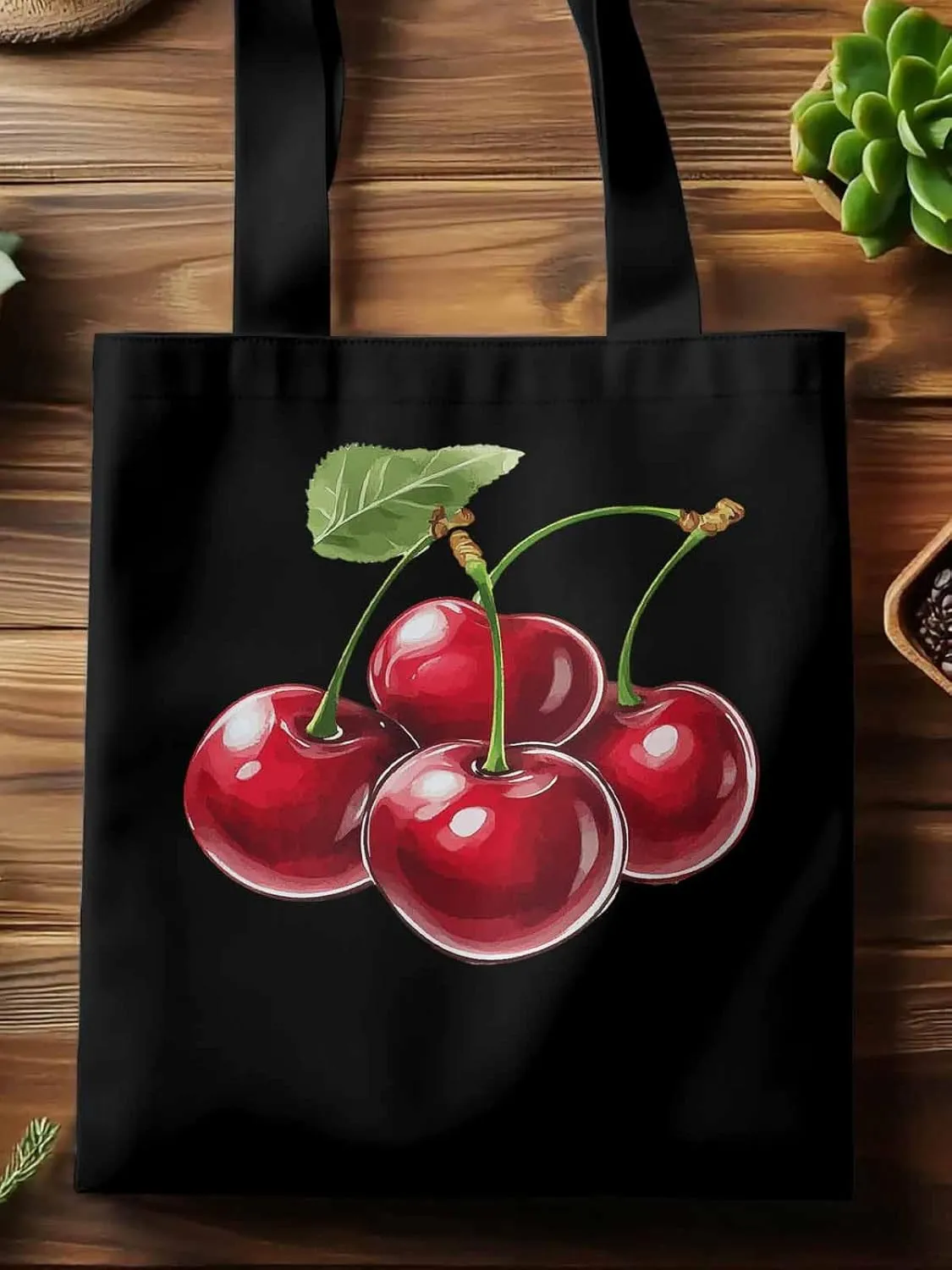 Canvas Tote Bag, Red Cherry Aesthetic Canvas Tote Handbags for Women Shoulder Bag,