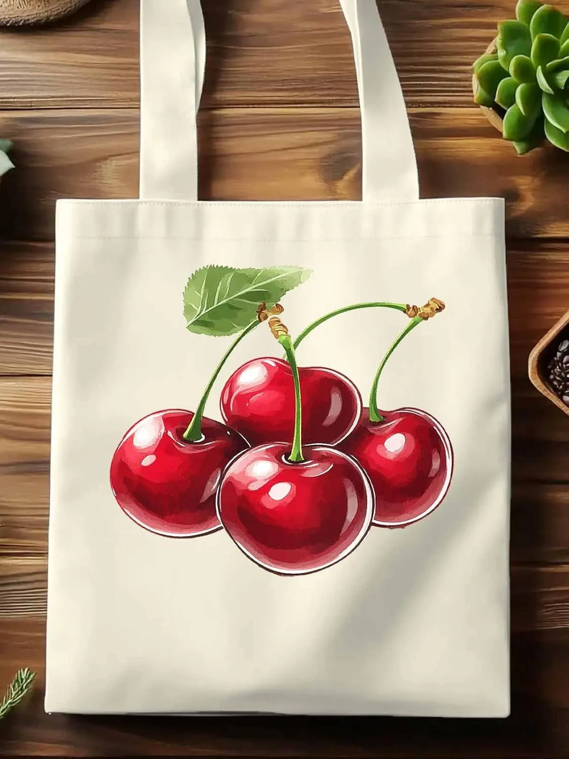Canvas Tote Bag, Red Cherry Aesthetic Canvas Tote Handbags for Women Shoulder Bag,
