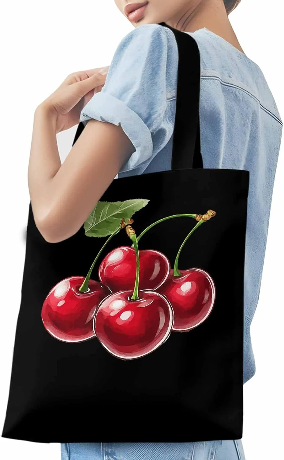 Canvas Tote Bag, Red Cherry Aesthetic Canvas Tote Handbags for Women Shoulder Bag,