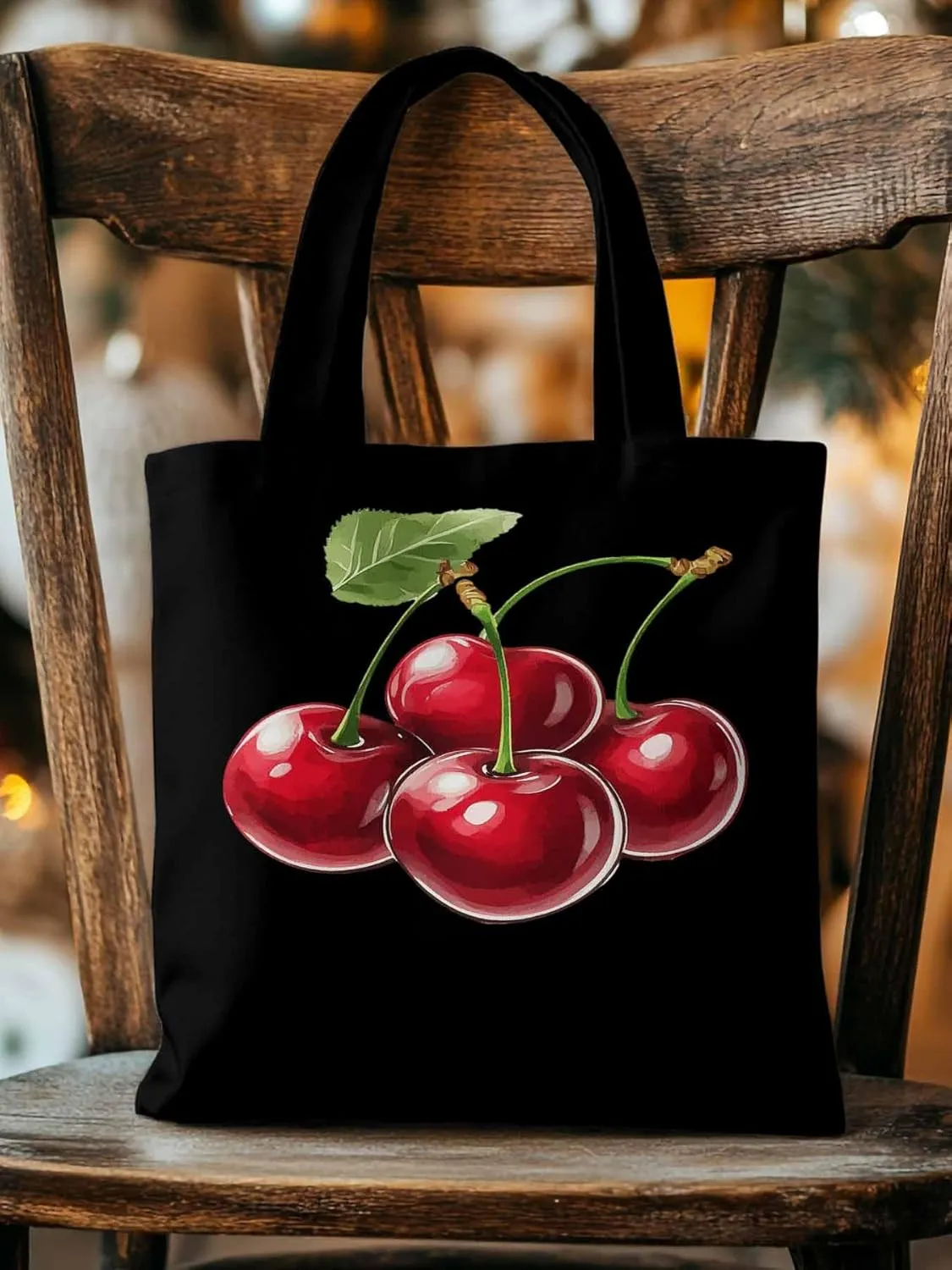 Canvas Tote Bag, Red Cherry Aesthetic Canvas Tote Handbags for Women Shoulder Bag,