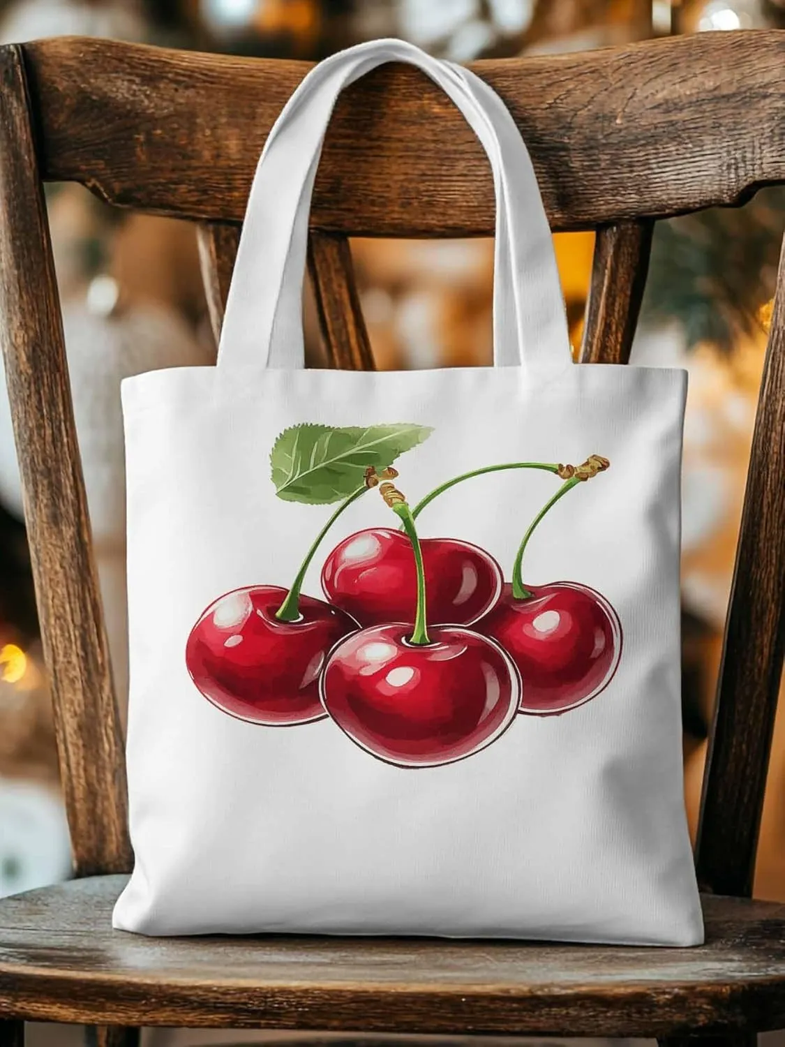 Canvas Tote Bag, Red Cherry Aesthetic Canvas Tote Handbags for Women Shoulder Bag,