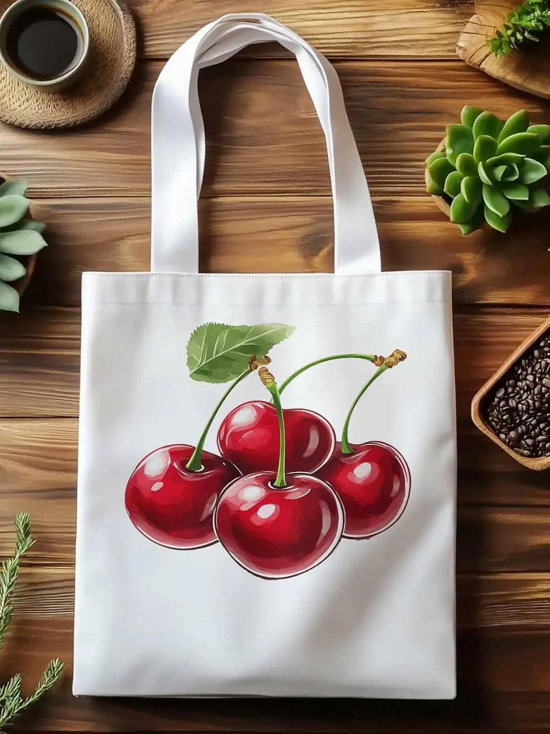 Canvas Tote Bag, Red Cherry Aesthetic Canvas Tote Handbags for Women Shoulder Bag,