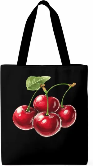 Canvas Tote Bag, Red Cherry Aesthetic Canvas Tote Handbags for Women Shoulder Bag,