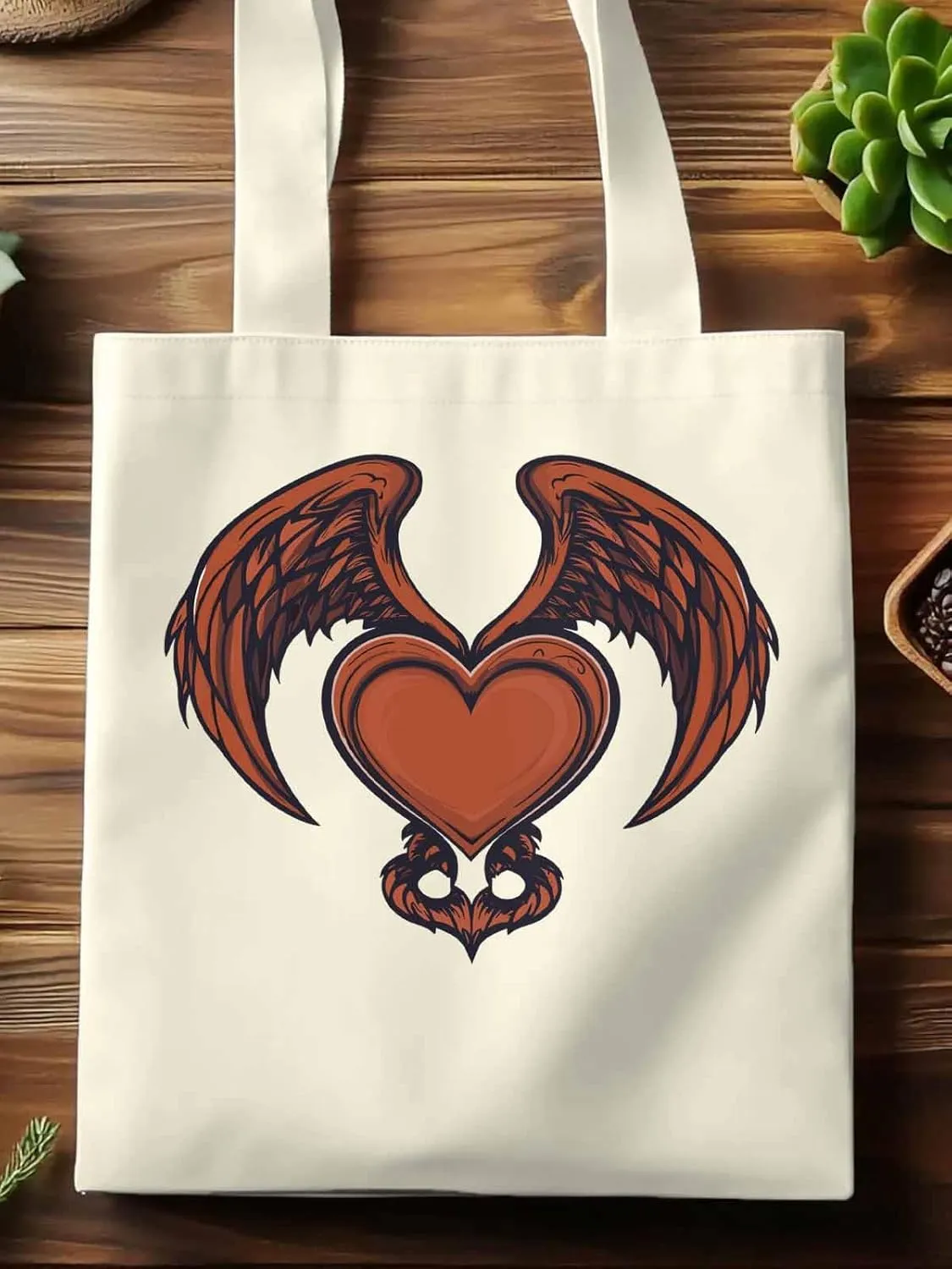 Canvas Tote Bag, Red Devil Wings Love Valentine's Day Aesthetic Canvas Tote Handbags for Women Shoulder Bag