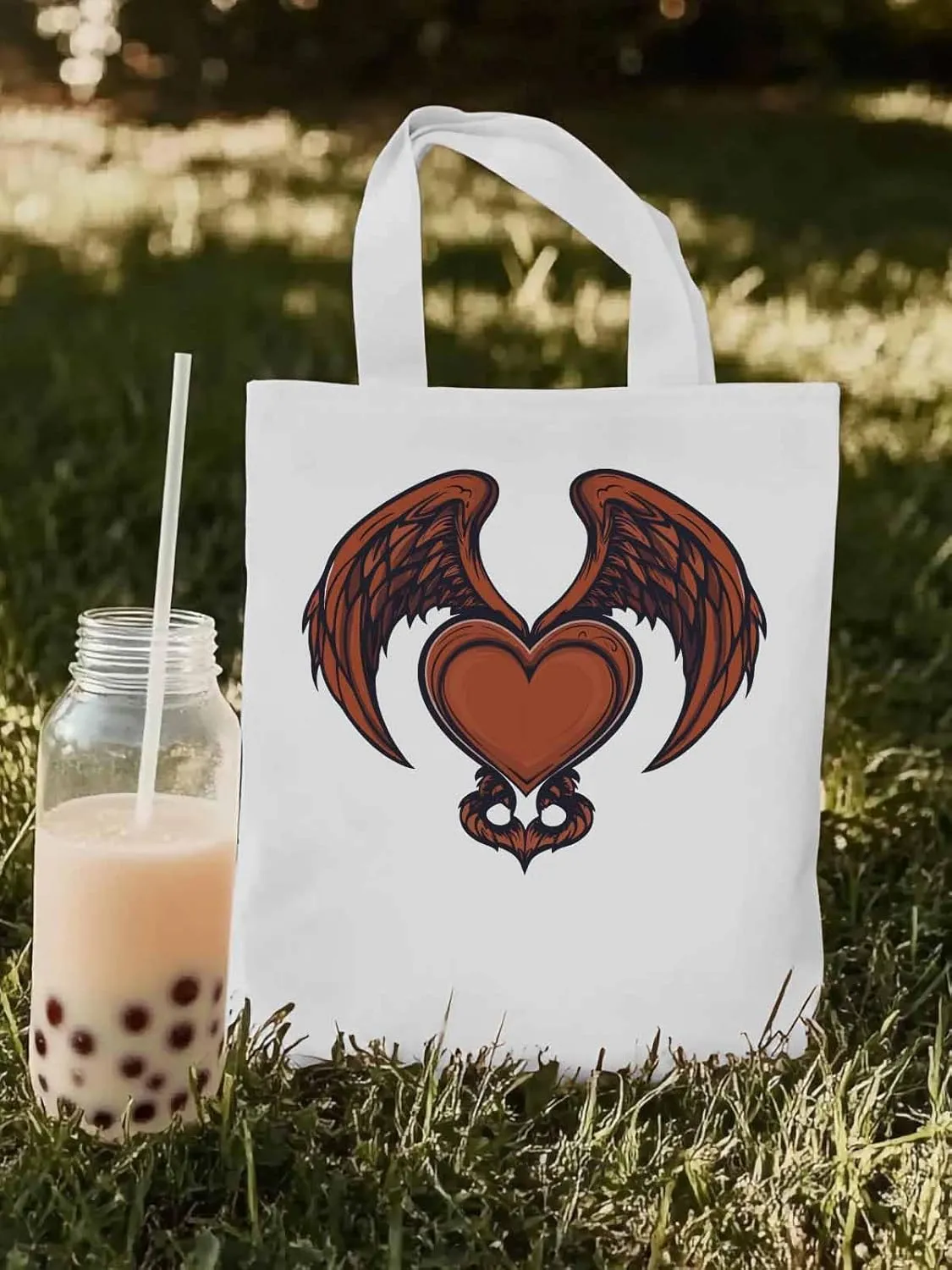 Canvas Tote Bag, Red Devil Wings Love Valentine's Day Aesthetic Canvas Tote Handbags for Women Shoulder Bag
