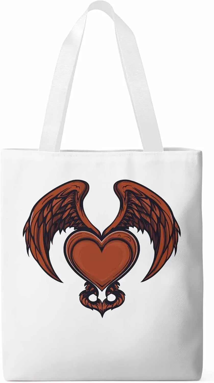 Canvas Tote Bag, Red Devil Wings Love Valentine's Day Aesthetic Canvas Tote Handbags for Women Shoulder Bag