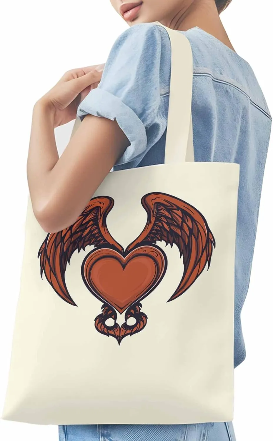 Canvas Tote Bag, Red Devil Wings Love Valentine's Day Aesthetic Canvas Tote Handbags for Women Shoulder Bag
