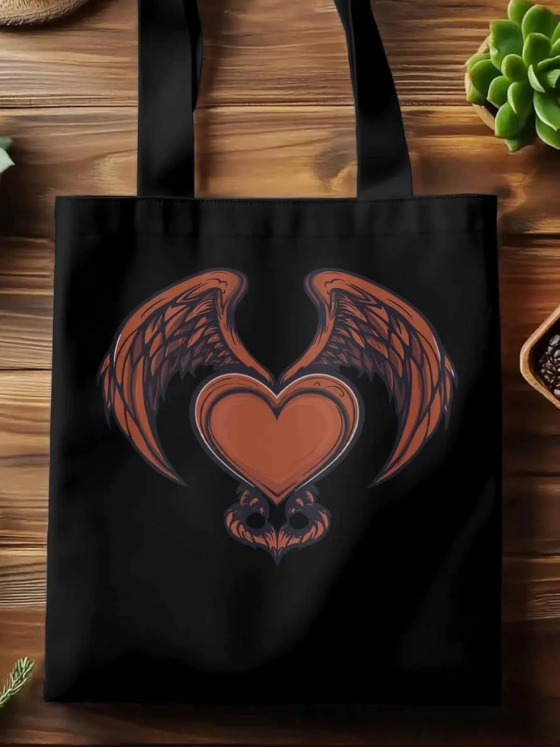 Canvas Tote Bag, Red Devil Wings Love Valentine's Day Aesthetic Canvas Tote Handbags for Women Shoulder Bag