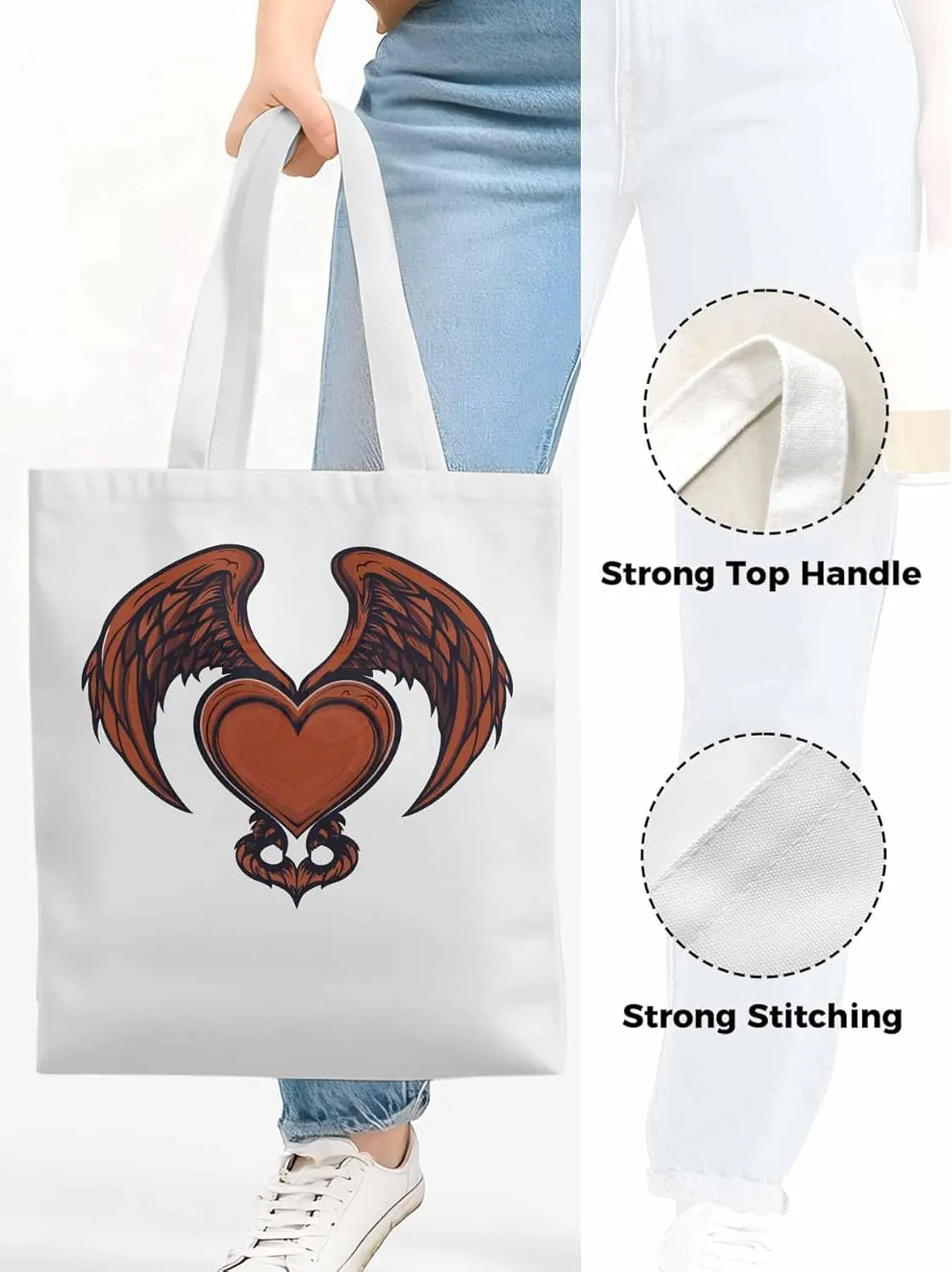 Canvas Tote Bag, Red Devil Wings Love Valentine's Day Aesthetic Canvas Tote Handbags for Women Shoulder Bag