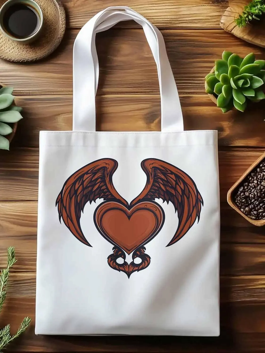 Canvas Tote Bag, Red Devil Wings Love Valentine's Day Aesthetic Canvas Tote Handbags for Women Shoulder Bag