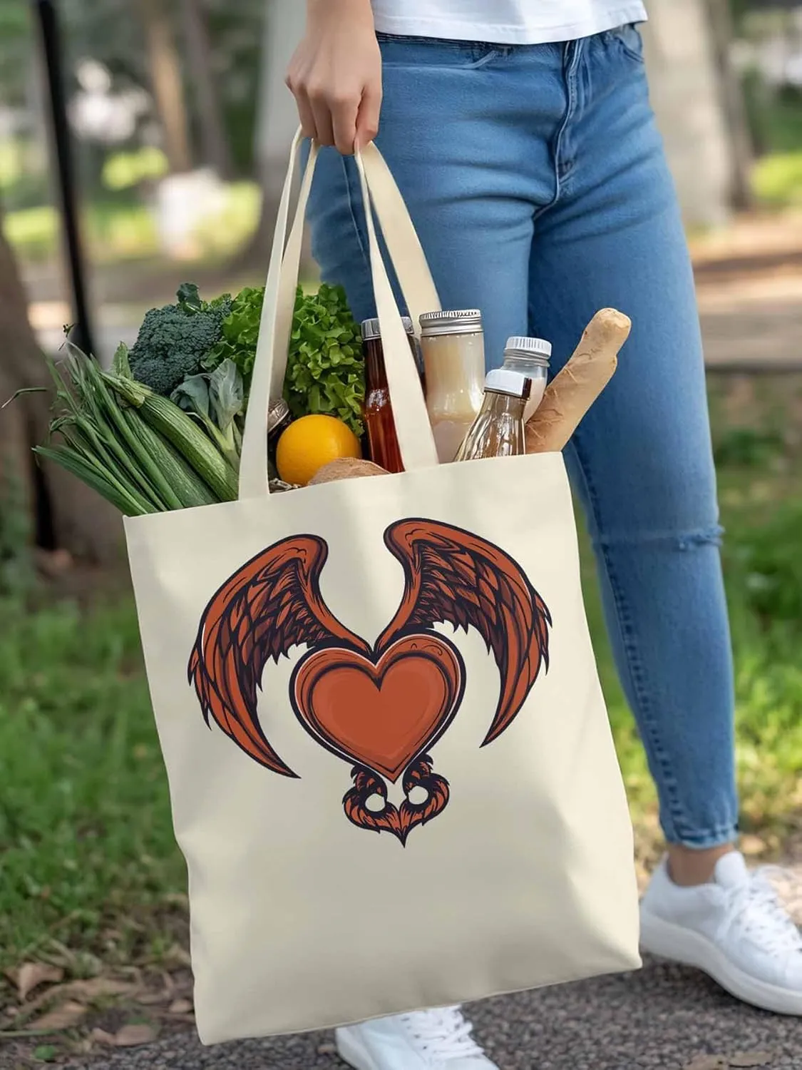 Canvas Tote Bag, Red Devil Wings Love Valentine's Day Aesthetic Canvas Tote Handbags for Women Shoulder Bag