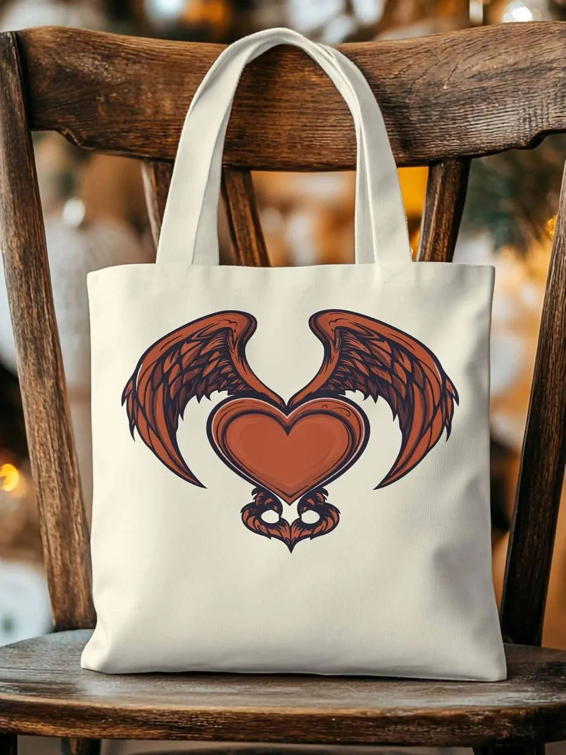 Canvas Tote Bag, Red Devil Wings Love Valentine's Day Aesthetic Canvas Tote Handbags for Women Shoulder Bag
