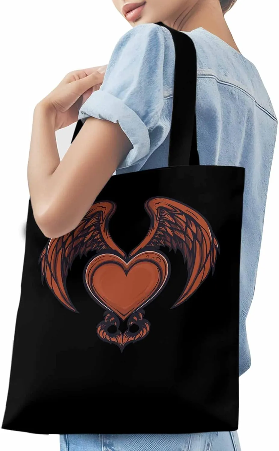 Canvas Tote Bag, Red Devil Wings Love Valentine's Day Aesthetic Canvas Tote Handbags for Women Shoulder Bag
