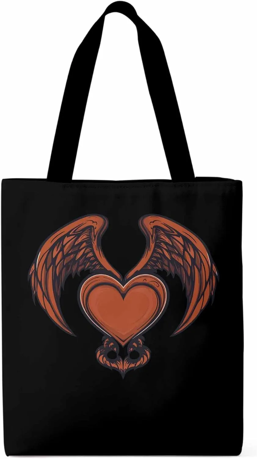 Canvas Tote Bag, Red Devil Wings Love Valentine's Day Aesthetic Canvas Tote Handbags for Women Shoulder Bag