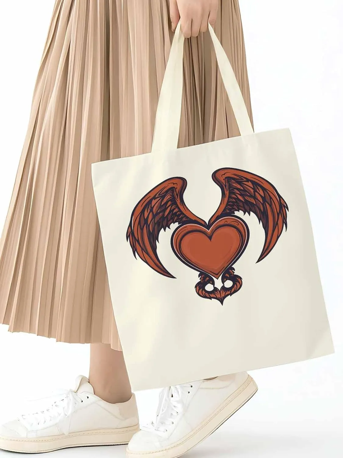 Canvas Tote Bag, Red Devil Wings Love Valentine's Day Aesthetic Canvas Tote Handbags for Women Shoulder Bag