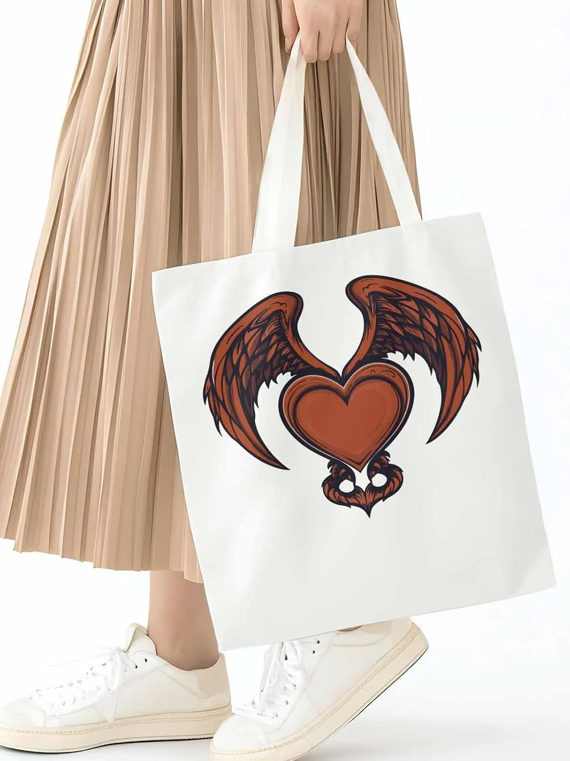 Canvas Tote Bag, Red Devil Wings Love Valentine's Day Aesthetic Canvas Tote Handbags for Women Shoulder Bag