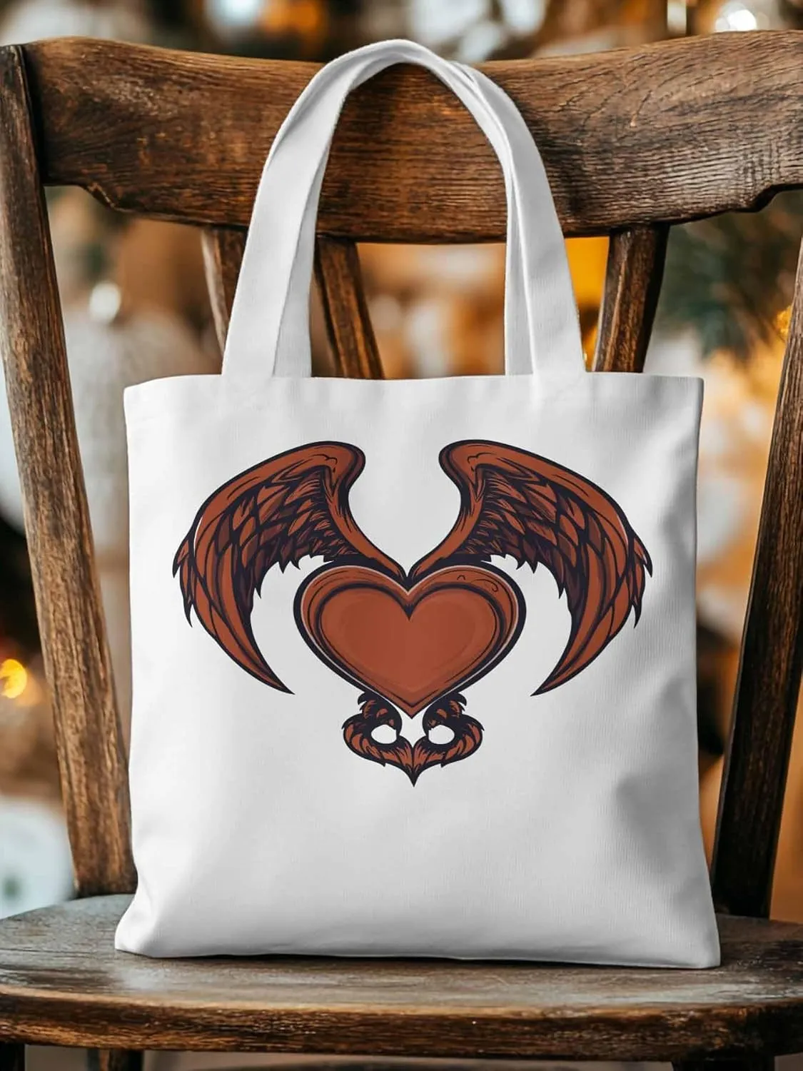 Canvas Tote Bag, Red Devil Wings Love Valentine's Day Aesthetic Canvas Tote Handbags for Women Shoulder Bag