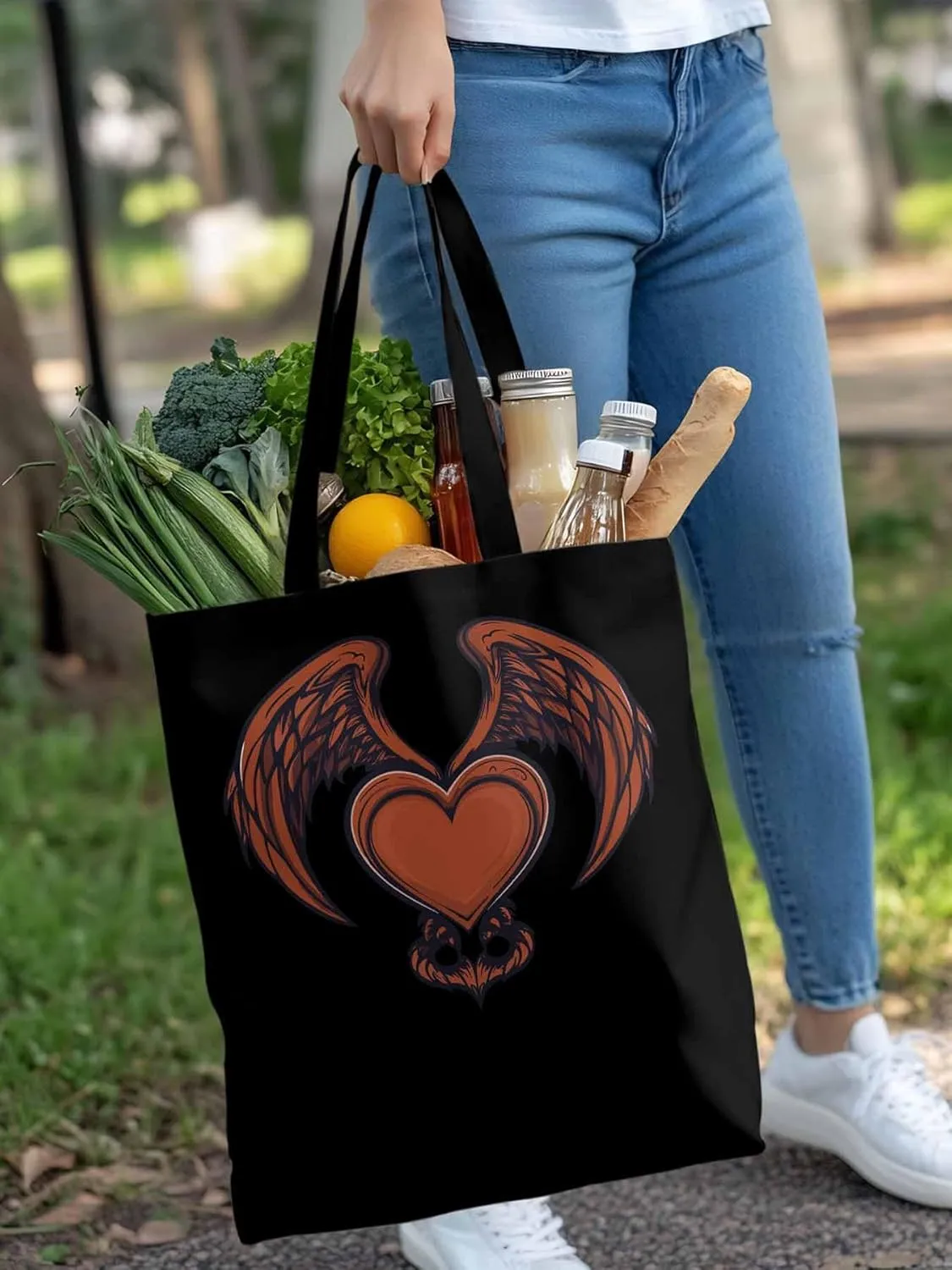 Canvas Tote Bag, Red Devil Wings Love Valentine's Day Aesthetic Canvas Tote Handbags for Women Shoulder Bag