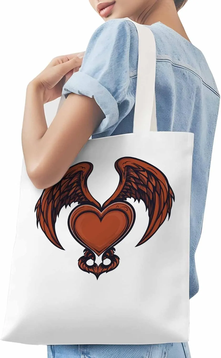 Canvas Tote Bag, Red Devil Wings Love Valentine's Day Aesthetic Canvas Tote Handbags for Women Shoulder Bag